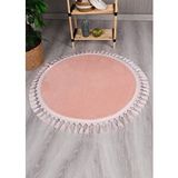 My Evilla Modern Dekoratif Yuvarlak Puffy Peluş Ponpon Saçaklı Salon Oturma Odası Halısı Pembe