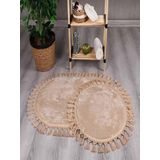 My Evilla Modern Simirna Dekoratif Peluş Oval 60x100-50x60 Ponpon Saçaklı Klozet Takımı Bej