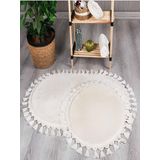 My Evilla Modern Simirna Dekoratif Peluş Oval 60x100-50x60 Ponpon Saçaklı Klozet Takımı Krem
