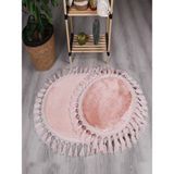 My Evilla Modern Simirna Dekoratif Peluş Oval 60x100-50x60 Ponpon Saçaklı Klozet Takımı Pembe