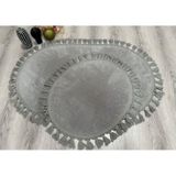 My Evilla Modern Simirna Dekoratif Peluş Oval Ponpon Saçaklı Klozet Takımı 001 acik-gri