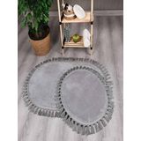 My Evilla Modern Simirna Dekoratif Peluş Oval Ponpon Saçaklı Klozet Takımı Açık Gri