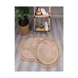 My Evilla Modern Simirna Dekoratif Peluş Oval Ponpon Saçaklı Klozet Takımı Bej