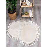 My Evilla Modern Simirna Dekoratif Peluş Oval Ponpon Saçaklı Klozet Takımı Krem