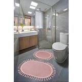 My Evilla Modern Simirna Dekoratif Peluş Oval Ponpon Saçaklı Klozet Takımı Pembe
