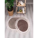 My Evilla Modern Simirna Dekoratif Peluş Oval Ponpon Saçaklı Klozet Takımı Vizon