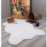 my evilla Tavşan Tüyü Dekoratif Ultra Yumuşak Post Peluş Kaymaz Halı Beyaz 100 x 150