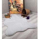 my evilla Tavşan Tüyü Dekoratif Ultra Yumuşak Post Peluş Kaymaz Halı Gri 60 x 90