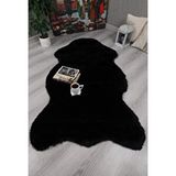My Evilla Tavşan Tüyü Dekoratif Ultra Yumuşak Post Peluş Kaymaz Halı Siyah