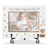 My First Grandchild Ahşap Fotoğraf Çerçevesi Anneler Günü Hediyeleri Büyükanne Nana için Aşk Hediyeleri, Masa Üstü veya Masaüstü Ekranı için Demir Standlı Ahşap Fotoğraf Çerçevesi, Ev Masa Dekoru (4x6
