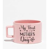 My First Mother's Day Baskılı Anneler Günü Hediyelik Pembe Dikdörtgen Kulplu Fincan Kupa Bardak