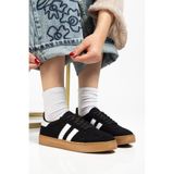 MY GROSS SHOES Kadın Siyah Süet Termo Taban Yanı Şeritli Bağcıklı Spor Ayakkabı