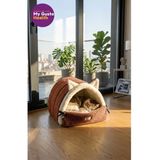 My Gusto Health Kulaklı Peluş Kedi Yatağı – Tünel Tipi Yumuşak Kedi Evi - Kahverengi