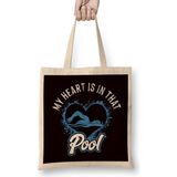 My Heart Is In Swimming Pool Swimmer Swim Coach Water Sports Bez Çanta Uzun Saplı - Açık Bej - 40 X 40