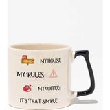 My House My Rules My Coffee Baskılı | Hediyelik | Siyah Kulplu Modern Seramik Kupa