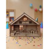 My Kids Room Ahşap Bebek Evi – 2 Katlı Mobilyalı Mdf Oyun Evi Kendin Yap Boyanabilir Çocuk Oyuncağı - Ham Ahşap