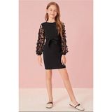 My Kids Wear Belden Bağlamalı Tül Detaylı Kız Çocuk Elbise Mykids Collection Eğlenceli Silüet - 13 - 14 Yaş - Renkli