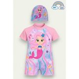 My Kids Wear Dalgıç Kumaş Gizli Fermuarlı Boneli Karakter Desenli Kız Çocuk Mayo - 18 - 24 Ay - Fuşya - Pembe - Kahverengi