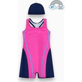 My Kids Wear Kız Çocuk Deniz Yüzücü Mayoları 5-16 Yaş 12605 - Pembe - Lacivert - 7 - 8 Yaş