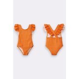 My Kids Wear Kız Çocuk Fırfır Detaylı Şık Tasarım Çapraz Askılı Mayo 12720 - Turuncu - 4 - 5 Yaş
