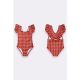 My Kids Wear Kız Çocuk Fırfır Detaylı Şık Tasarım Çapraz Askılı Mayo 12728 - Koyu Kırmızı - 5 - 6 Yaş