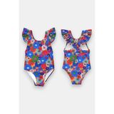 My Kids Wear Kız Çocuk Fırfır Detaylı Şık Tasarım Çapraz Askılı Mayo 12735 - Saks - 5 - 6 Yaş