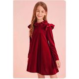 My Kids Wear Kız Çocuk Kadife Elbise Fırfır Detaylarıyla İçin - 4 - 5 Yaş - Renkli