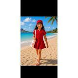My Kids Wear Kız Çocuk Kısa Kollu Fermuarlı Mayo Uv Korumalı Deniz ve Havuz Mayosu 12775 - 9 - 10 Yaş - Kırmızı