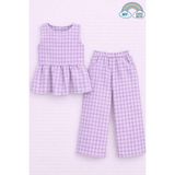 My Kids Wear Kız Çocuk Pötikareli Peplum Bluz ve Pantolon Takımı 12694 - Lila - 13 - 14 Yaş