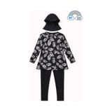 My Kids Wear Kız Çocuk Tesettür Mayo 3 Lü Takım Üst + Tayt + Bone 12565 Siyah - Beyaz