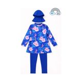 My Kids Wear Kız Çocuk Tesettür Mayo 3 Lü Takım Üst + Tayt + Bone 12568 Mavi