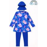 My Kids Wear Kız Çocuk Tesettür Mayo 3’lü Takım (Üst + Tayt + Bone) 12568 - Mavi - 7 - 8 Yaş