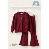 My Kids Wear Kız Çocuk Tül Gül Aplikeli Triko Hırka İkili Takım 3-10 Yaş 12298