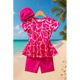 My Kids Wear Üç Parça Kız Çocuk Boneli Mayo Koyu Pembe