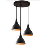My Lights Retro Rustik Metal Sarkıt Üçlü Avize Siyah İçi Altın Avize