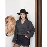 My Lunessa Zr Kısa Crop Kemerli Antrasit Poliviskon Kumaş Trençkot