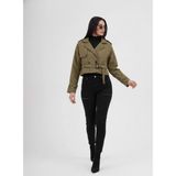 My Lunessa Zr Kısa Crop Kemerli Haki Trençkot