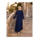 MY QILAM Kadın Tesettür Abaya Ferace Uzun Elbise Kolları Taşlı Şık ve Zarif Günlük ve Özel Gün Elbisesi - Lacivert