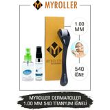 My Roller Myroller Dermaroller - 1.00 mm Ölçü - 540 Titanyum İğneli - Saç Sakal Yüz ve Cilt Bakım Derma Roller - 1.0 mm - Siyah