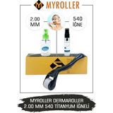 My Roller Myroller Dermaroller - 2,00 mm Ölçü - 540 Titanyum İğneli - Saç Sakal Yüz ve Cilt Bakım Derma Roller - 2.0 mm - Siyah