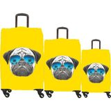 My Saraciye Valiz Kılıfı, Bavul Kılıfı Büyük, Orta, Kabin Boy Kılıf Seti, Pug Köpek 28 - Sarı