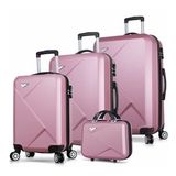 My Valice Diamond Abs Kabin Orta Büyük ve Makyaj Boy 4'lü Travel Valiz Seti (Rose)