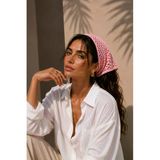 My Vintage Kadın File Örgü Bandana Yazlık Delikli Triko Saç Bandanası Plaj Uyumlu Pembe Tek Ebat