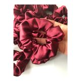 MY VİNTAGE Kına Nişan Düğün - Lastikli Simit Bordo Saten 15 Li Scrunchie Toka Seti Nedime Hediyesi Kına Toka