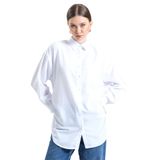MYA Kadın Dökümlü Oversize Büzgü Detaylı Basic Gömlek (Beyaz, S)