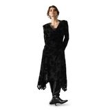 MYA Kadın Yakası Dantel Detaylı Floklu Asimetrik Elbise, Polyester, Modern Stil, Degaje Yaka, Fermuarlı (Siyah, M)