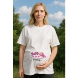 MYADA Hamile Tişörtü Bebek Yükleniyor Baskılı Kısa Kollu Rahat Kesim Beyaz Tshirt 23607