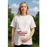 MYADA Hamile Tişörtü Kadın Bebek Yükleniyor Baskılı Kısa Kollu Rahat Kesim Beyaz Tshirt 23606