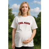MYADA Hamile Tişörtü Kadın Cool Mama Baskılı Kısa Kollu Rahat Kesim Beyaz Tshirt 23608