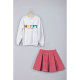 Myada Happy Even On Cloudy Days Sweatshirt Ekose Kareli Etek Takım 22901 - 3 - 4 Yaş - Kırmızı